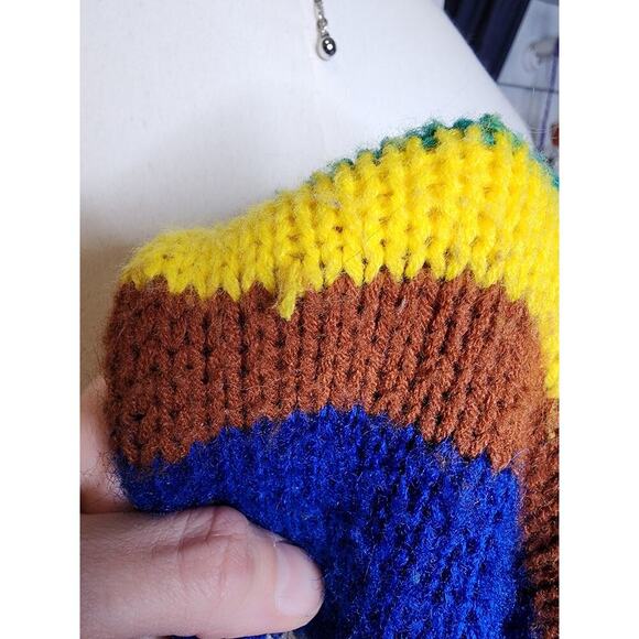 Vtg 70s Hukapoo Colorful Rainbow Striped Funky Turtleneck Knit Unisex Sweater M - Picture 7 of 7